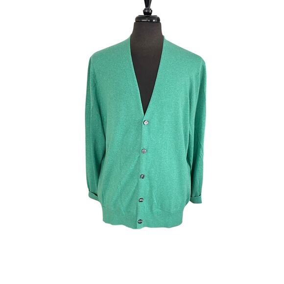 Brooks Brothers 100% Combed Cotton Green Cardigan 5-Button Sweater Size XL - Picture 1 of 9